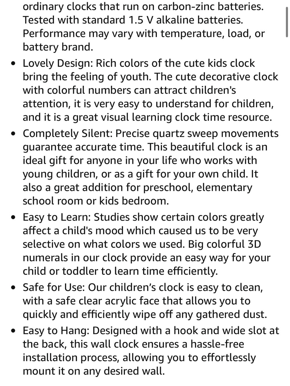 Foxtop 12" Silent Kids Wall Clock Colorful 3D Numbers Playroom Classroom NEW⁠ - Picture 16 of 16